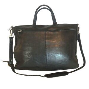 Latico Black Leather Messenger Bag Shoulder Strap Top Handles Zip Close 16 X 10